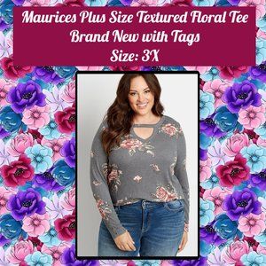 Maurices Gray Floral Cut Out Neck Textured Long Sleeve Tunic 3X